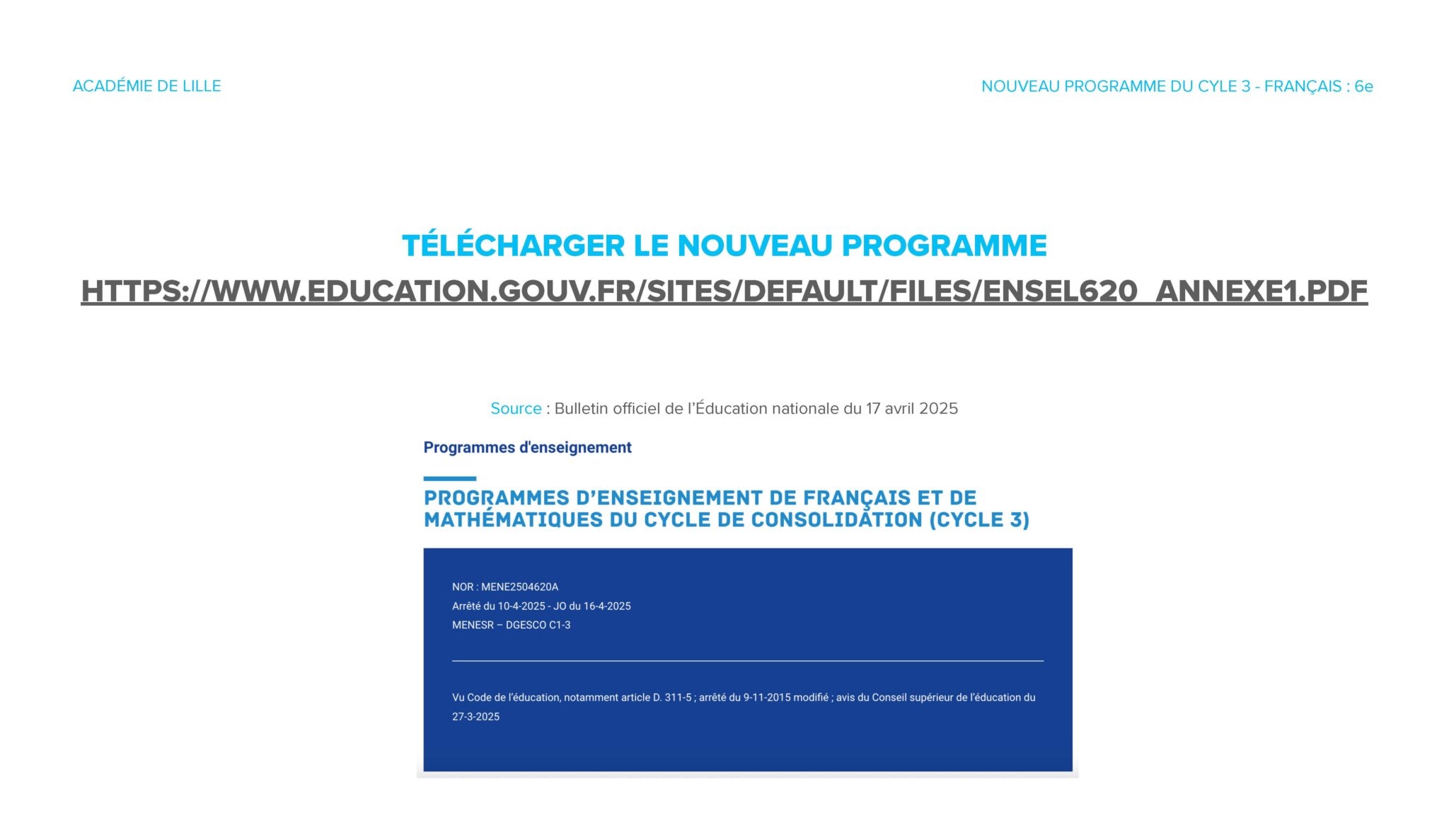 Les programmes de français du collège – Site des Lettres de l'académie